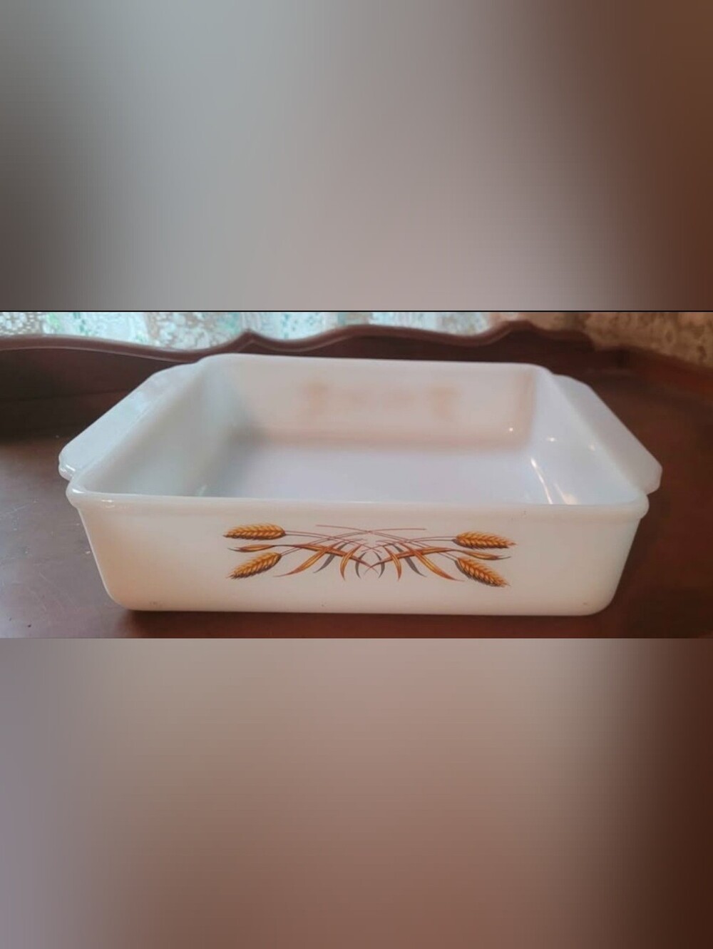 Vintage Fire King White Milk Glass Casserole Dish with Wheat Motif